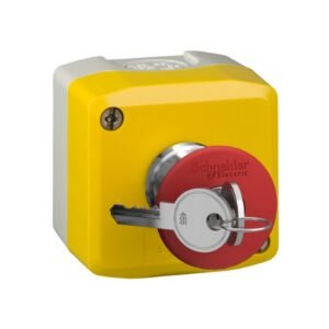 Estación de control - plástico - tapa amarilla - 1 pulsador de seta rojo 40mm - desbloqueo con llave - 1 NC - SCHNEIDER XALK188